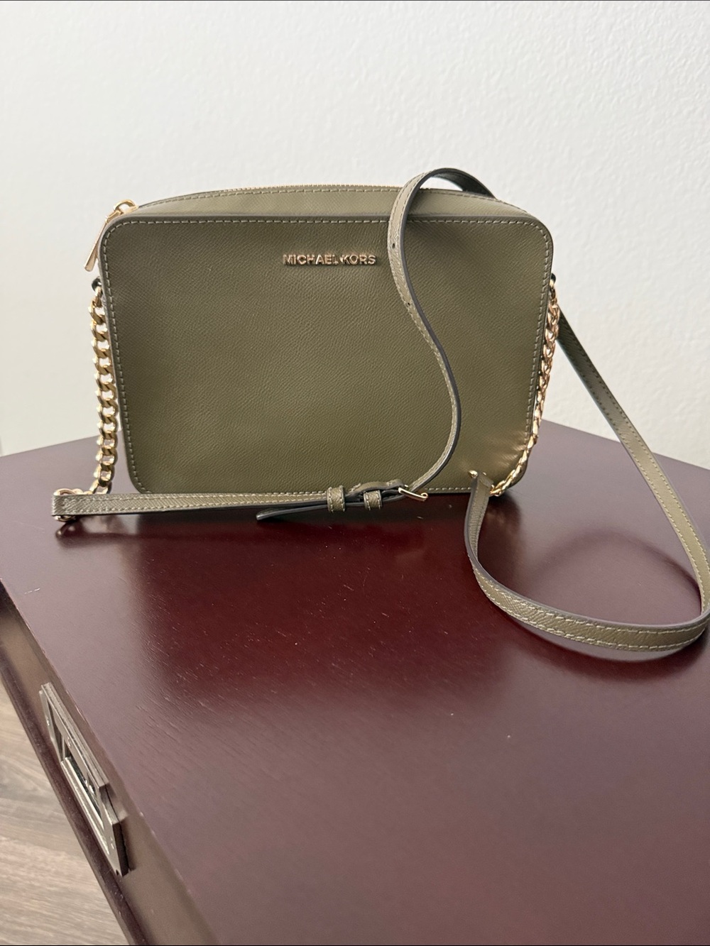 Michael Kors Olive Crossbody with Gold Chain Accent
